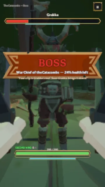 A Boss banner reads War Chief of the Catacombs, 24% health left, over Grakka.