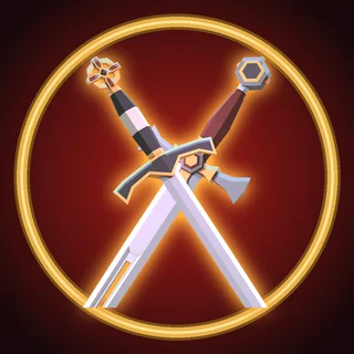 Dual Blade app icon: two crossed swords inside a gold ring
