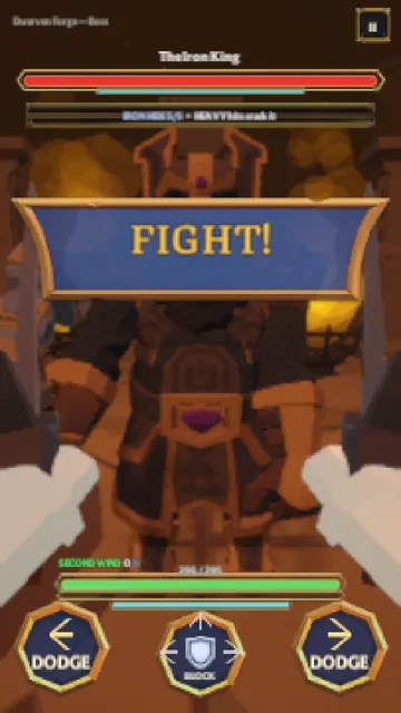 The Iron King, a heavily armored dwarf, behind a Fight banner in the Dwarven Forge.