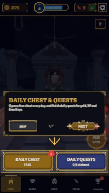 A guided tour card explaining the daily chest and daily quests.